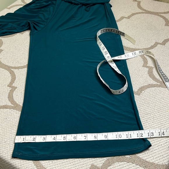 SuperFoxx Teal Faux Wrap pleated front stretch 3/4 sleeve jumpsuit - Picture 16 of 17